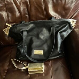 Versace Parfum Classic Black Tote with Gold Lipstick Case